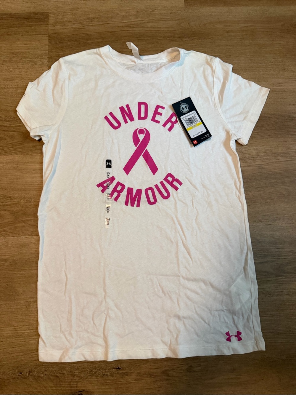 Under Armour White Short-Sleeve Tee with Pink Ribbon Graphic